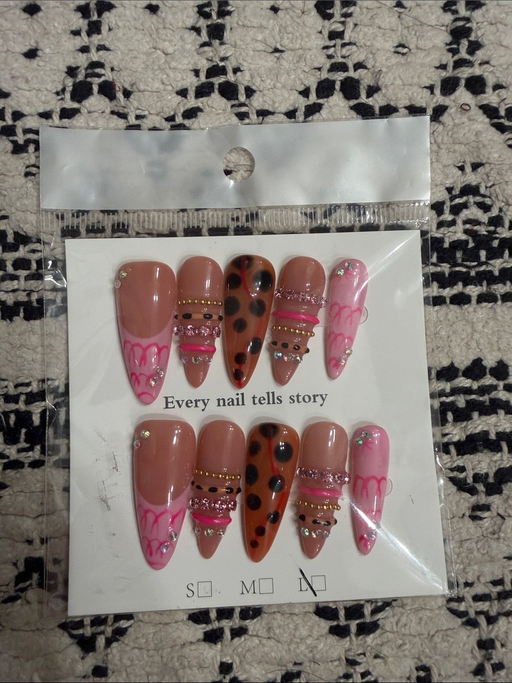 Press-On Nail Set — Pink & Brown Leopard Accents